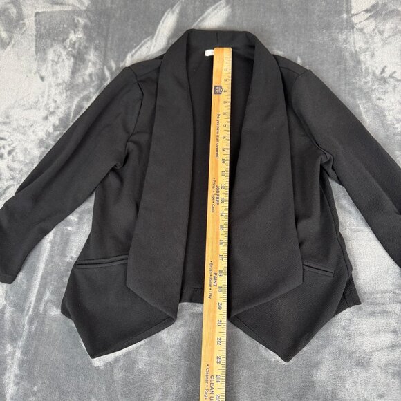 Maurices Womens Jacket Blazar Size L Black Open Front 3/4 Sleeves Pockets - Picture 3 of 8